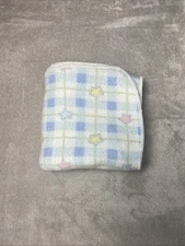 Vintage Plaid Baby Blanket Blue Checker Pastel Stars Soft Flannel Lovey USA MADE