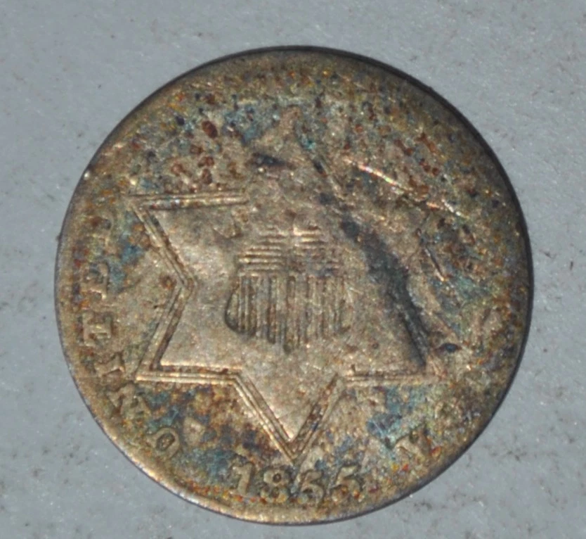 1855 Three (3) Cent Silver {{{6936 - Image 2 of 3