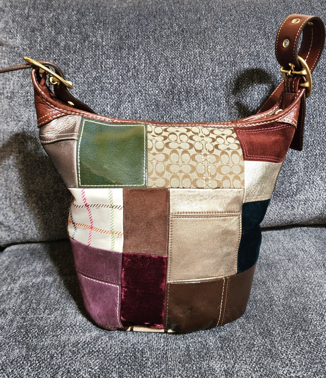 Auth VINTAGE COACH Multi Patchwork LG Bleeker Lea… - image 2