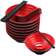 24 Pcs 8 Sets Chinese Japanese Style Ramen Bowls for Udon Noodle Pho Soba,Red...