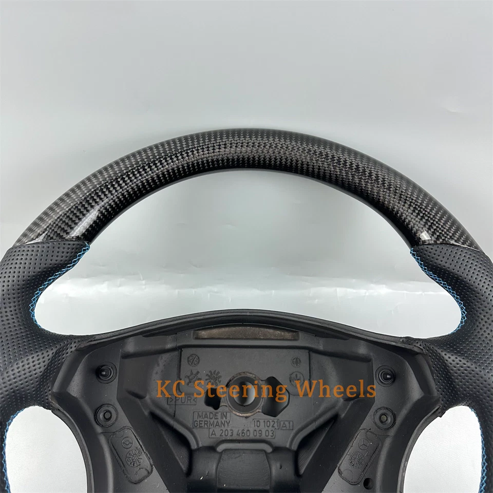 Black Carbon Fiber Leather Steering Wheel for 2002-2005 Mercedes-Benz C200 W203 - Image 4 of 4