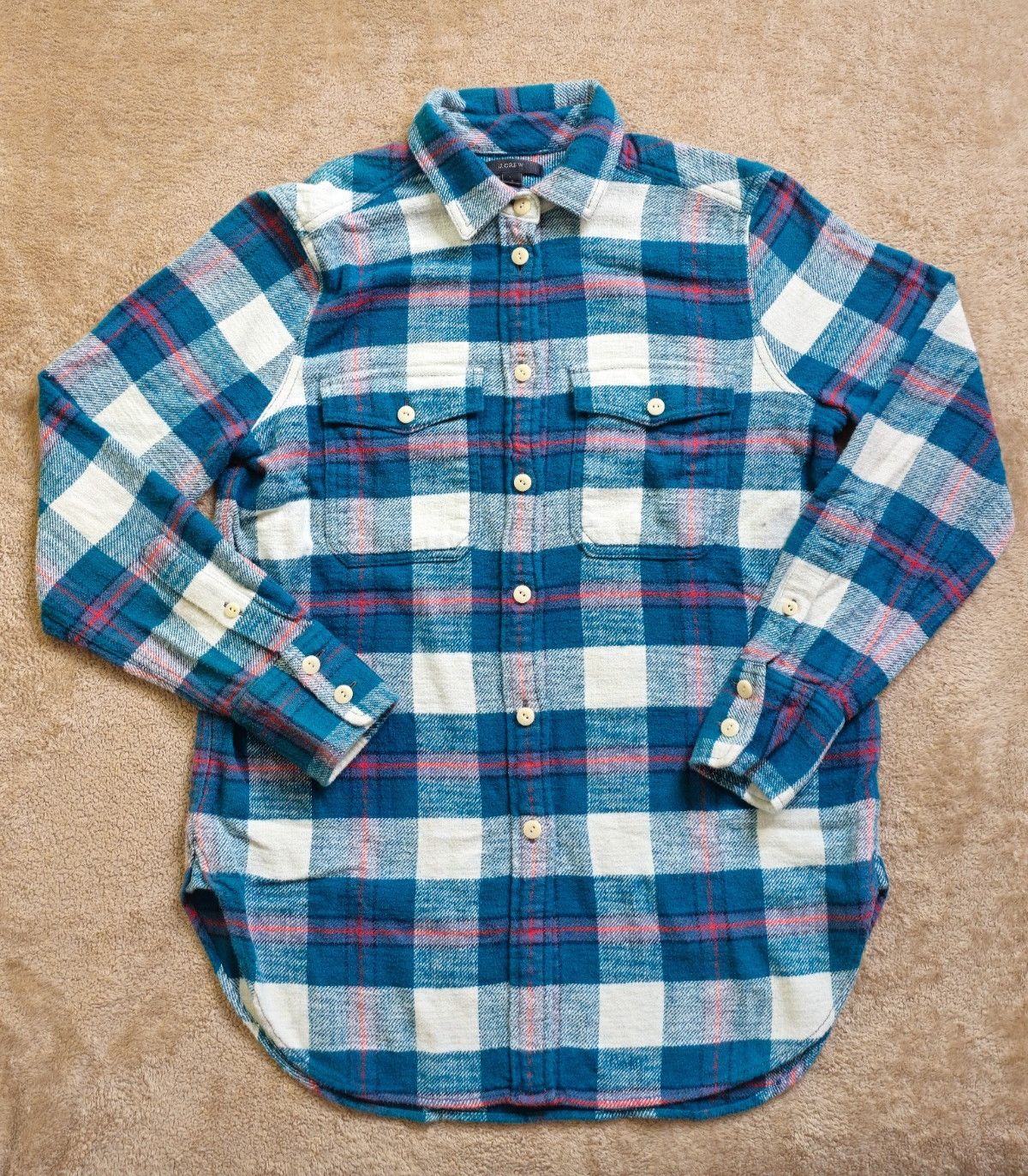 J. Crew Women's The Boy Shirt Blue Plaid Button Down Pocket Long Sleeve Size 0