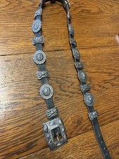 Vintage Navajo Concho Belt Native Artist Signed MP Intricately Stamped Sterling