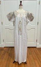 XL San Antonino Maxi Dress, Oaxaca Mexican dress. hand Embroidered. Silk Threads
