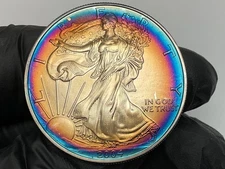 2004 American Silver Eagle 1oz .999 Bullseye Toning Toned Toner Rainbow