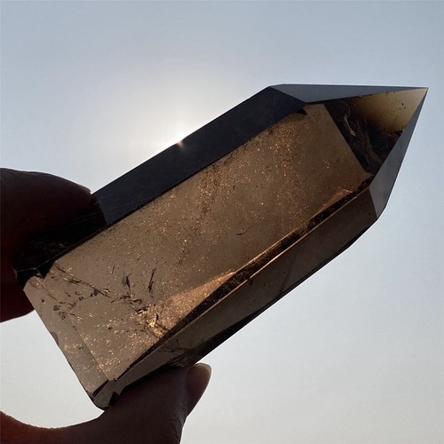 0.88LB Natural Smokey quratz Crystal Obelisk ReikiTower Crystal Wand Point - Picture 15 of 18