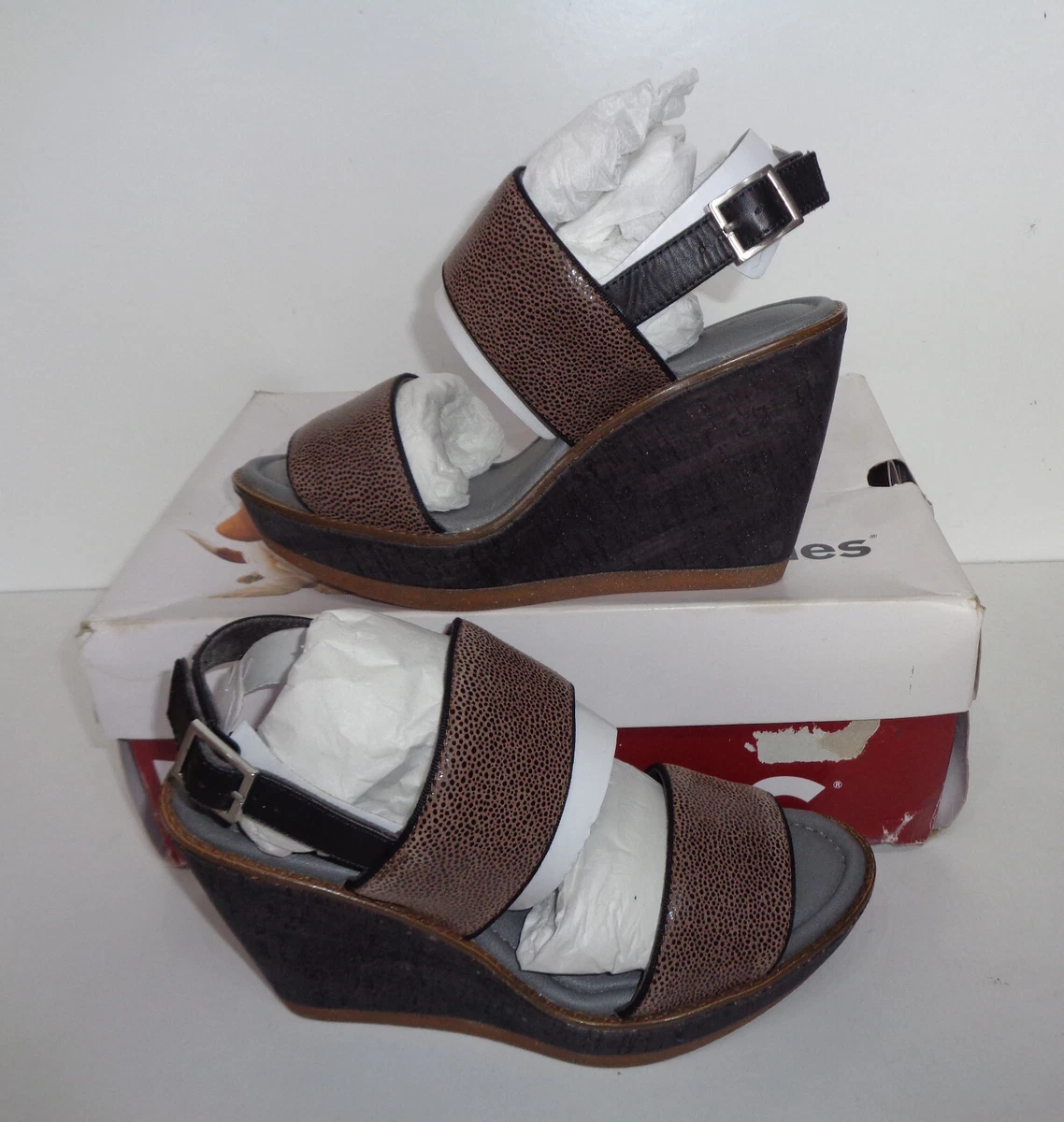 Hush Puppies Ladies Womens Wide Fit Black Wedge Heel Ankle Strap