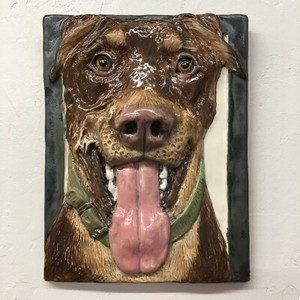 Doberman Pinscher Dog Tile Ceramic handmade sculpture by Sondra Alexander Art