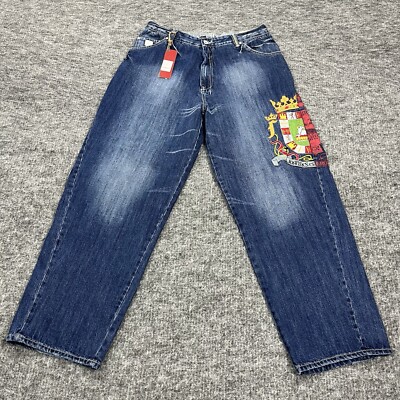 Blanco Label Jeans Mens 38x32 Waist Appx 34 Blue Denim Baggy Wide Leg Skater