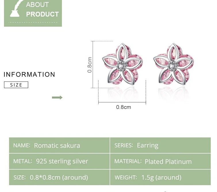 Pendientes en flor de cerezo Sakura - plata de ley y circonitas cúbicas Foto 4 de 4