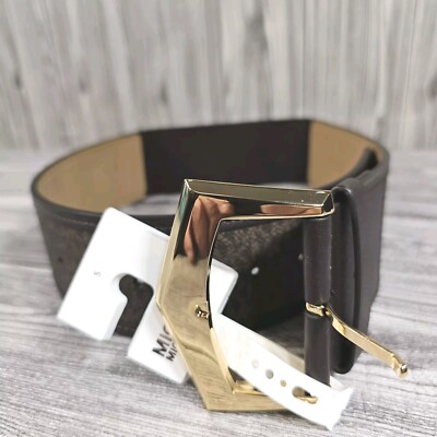 MICHAEL KORS MK Signature Logo Brown Elastic Belt w/Gold Buckle Women's  Size S