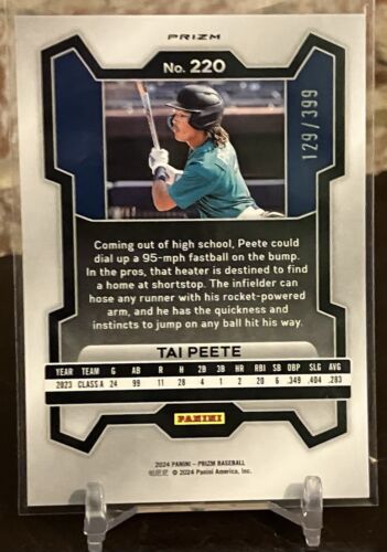 2024 Panini Prizm Tai Peete /399 Orange Pulsar Prizm #220 Seattle Mariners - Picture 2 of 2