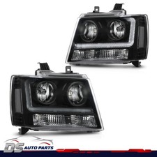 Fit For 2007-2014 Chevy Avalanche Tahoe Suburban Led Drl Headlights Clearblack