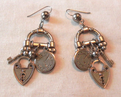 Steam Punk Earrings Clock Key drop dangle large industrial unknown vintage