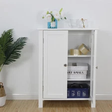 White Wooden Bathroom Floor Cabinet Storage Cupboard Home Furniture Organizer
