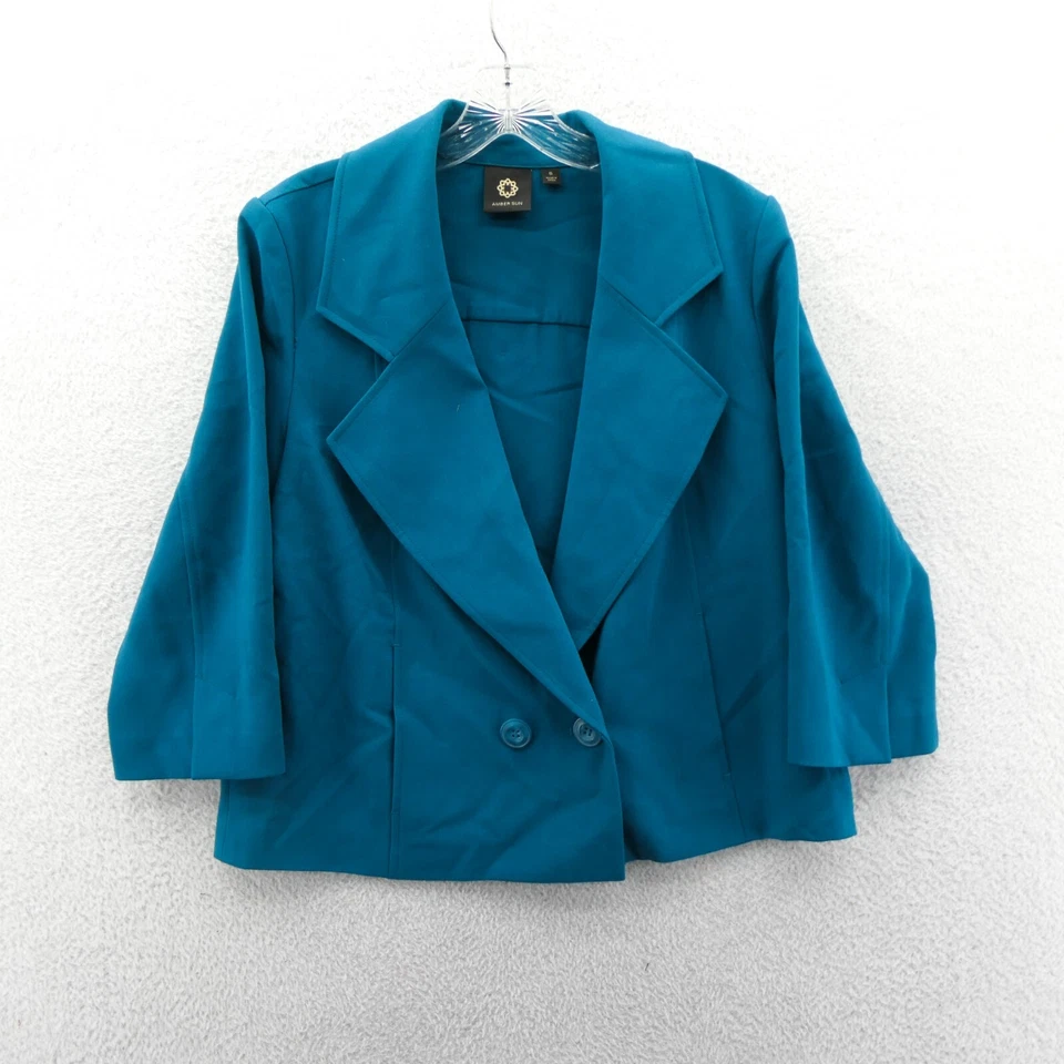 Amber Sun Suit Womens Small Blue Button Up Blazer Jacket Work Top Retro Art Work - Image 2 of 4
