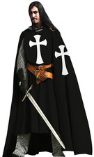Medieval Tunic Templar Knight Halloween Costume Hooded Cap Cloak Renaissance SCA