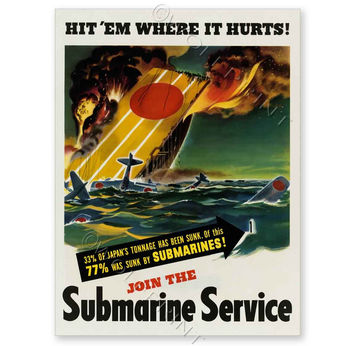 Submarine Service 1944 WW2 Propaganda Poster 18x24 or 24x32 - Main Image