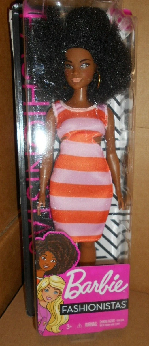 BARBIE FASHIONISTAS AA CURVY DOLL 105 PINK ORANGE STRIPE DRESS NRFB