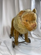 Large Antique German Mohair Steiff Lion Ride On Wheels RARE