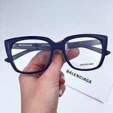 Balenciaga Women Eyeglasses Dark Blue Demo Logo Square BB0062O 006 NEW