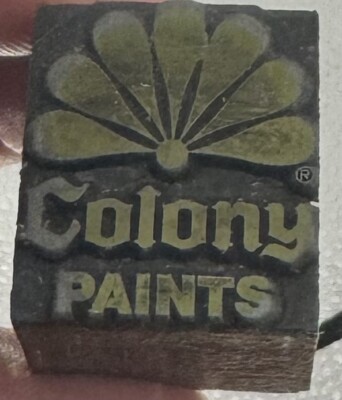 Vintage Metal  COLONY PAINTS  LOGO Wood Block Ink Stamp
