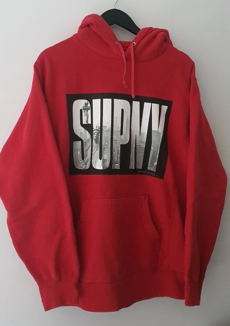 FW10 Supreme SupNY Pullover Rosso Felpa con Cappuccio XL Hoodie Vintage 2010 Raro
