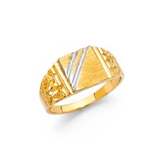 Kid 14k Yellow Real Gold Nugget Engraveable Square Children Baby Ring Band