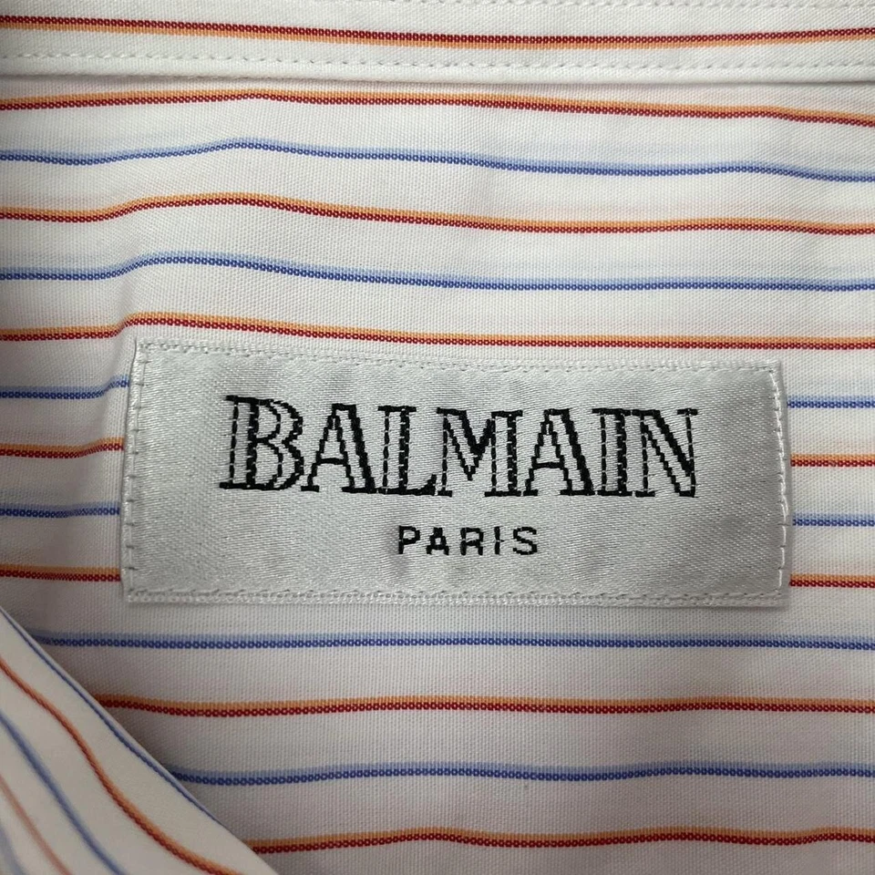 Camisa Balmain Homme Para Hombres Blanco Rayas Manga Larga Algodón Vestido Inteligente 16 41 Grande Foto 3 de 4