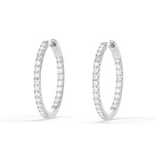 950 Platinum 3 Carat Diamond Hoop Earring For Women Round Lab Grown E F VS