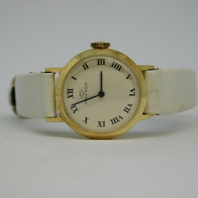 Vintage MOVADO 14Kt Yellow Gold Case Genuine Leather Wind-up Women's Watch 