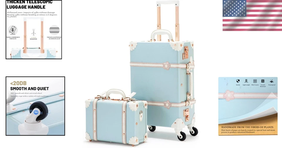 Luxurious Vintage Designer Luggage Set with TSA-Approved Locks - Sky Blue - Image 2 of 4