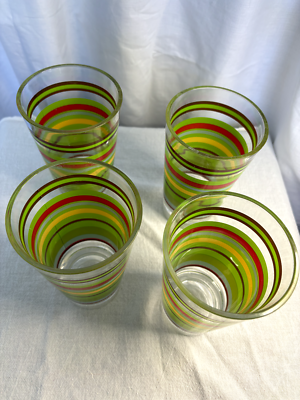 4 VINTAGE MID CENTURY MODERN STRIPED COLORFUL PLASTIC 6" TALL DRINKING  GLASSES | eBay