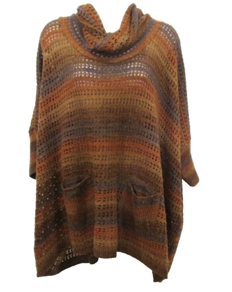 Ruby Rd. Large Oversized Crochet Rust Ombre Poncho Sweater