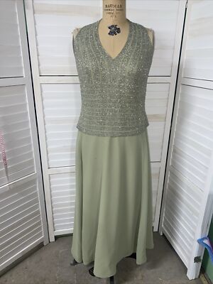 JKara Women s Embellished V-Neck Sleeveles Formal Evening Dress Green Gown Sz 10