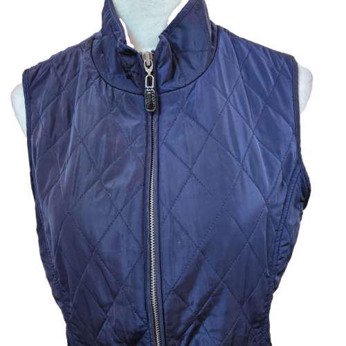 Talbots Womens Long Quilted Vest Medium Petite Navy Blue Full Zip Front Pockets - Picture 5 of 14