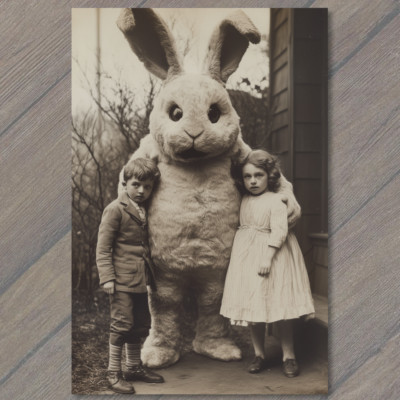 Art Print Scary Retro Easter Bunny Children Weird Uncanny Costume Odd Disturbing