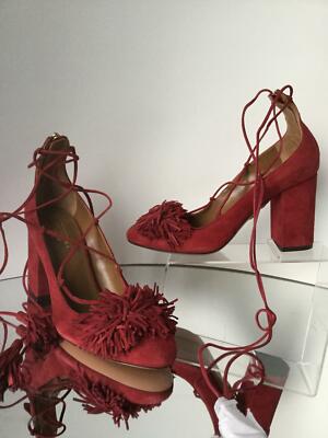 NEW Aquazzura Celebrity Fav Pomegranate Suede Lace-Up