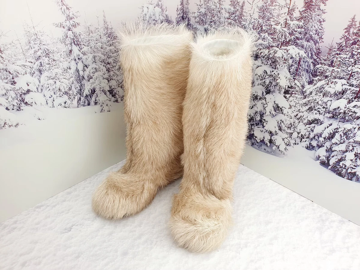 CUSTOM Knee High Goat Fur Winter Snow Boots for Women Moutons Handmade LITVIN