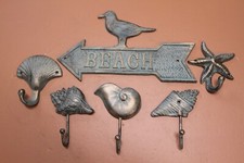 Antique Style Coastal Beach Seashell Coat Hooks,Cast Iron, Nautical Touch