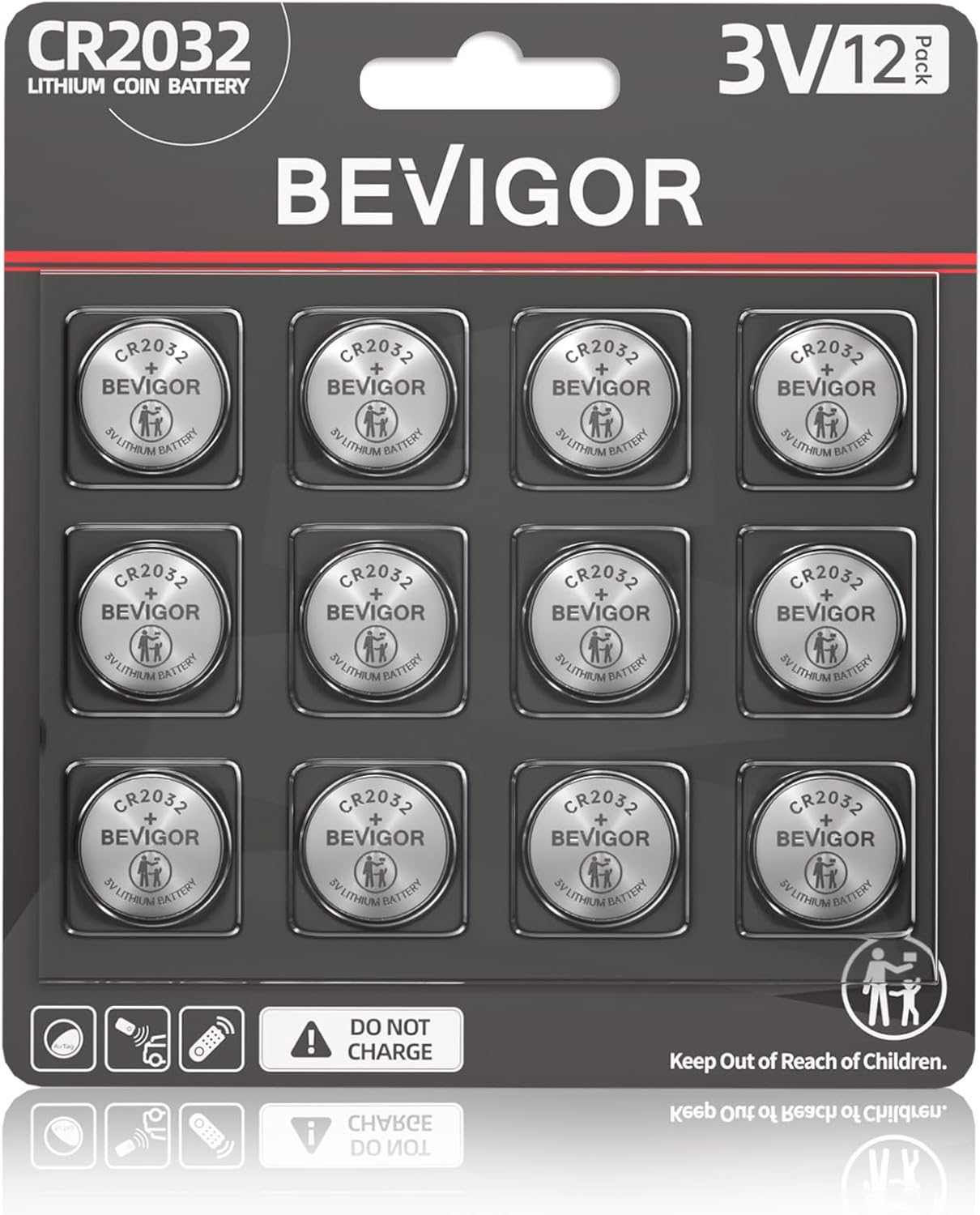 BEVIGOR CR2032 Lithium Coin Battery Apple Airtag 2032 Batteries 12 Pack