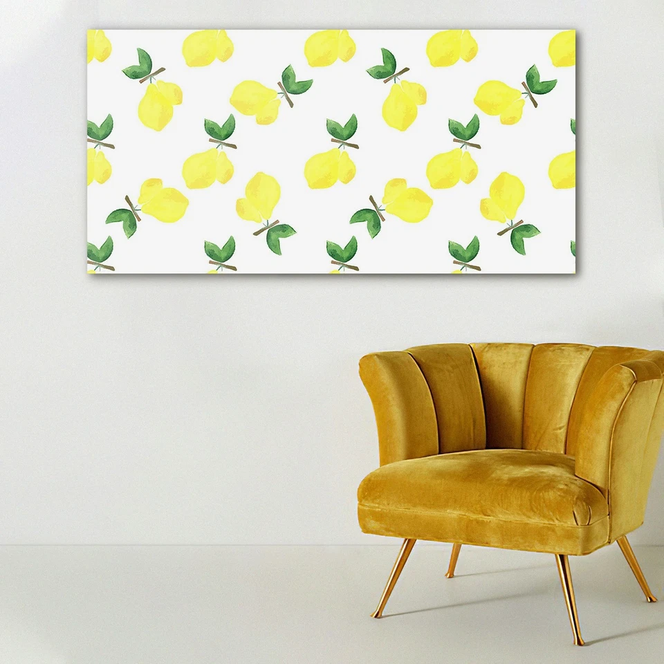 Wandbilder Glasbild Druck auf Glas 140x70 Zitrone Aquarellfarbe fruchtig blumig - Bild 2 von 4