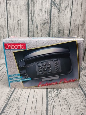 90s Unisonic Futura House Phone Black 9742 Corded Telephone Vtg Prop 80s 