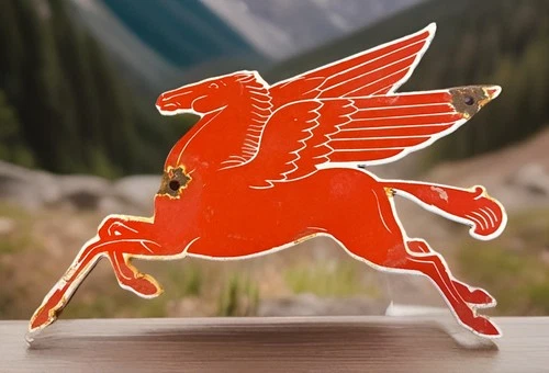 VINTAGE RARE 11” X 7 1/4” MOBIL PEGASUS HORSE  PORCELAIN GAS PUMP SIGN