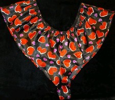 Vintage 90s Black Satin Red Hearts Valentines French Hi-Cut Frilly Panties L