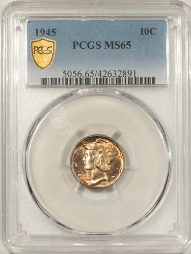 1945 MERCURY DIME - PCGS MS-65, PRETTY!