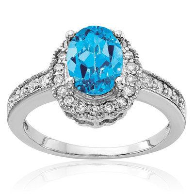 14K massives Weißgold 1,35 ct Blautopas Diamant Statement Halo Verlobung