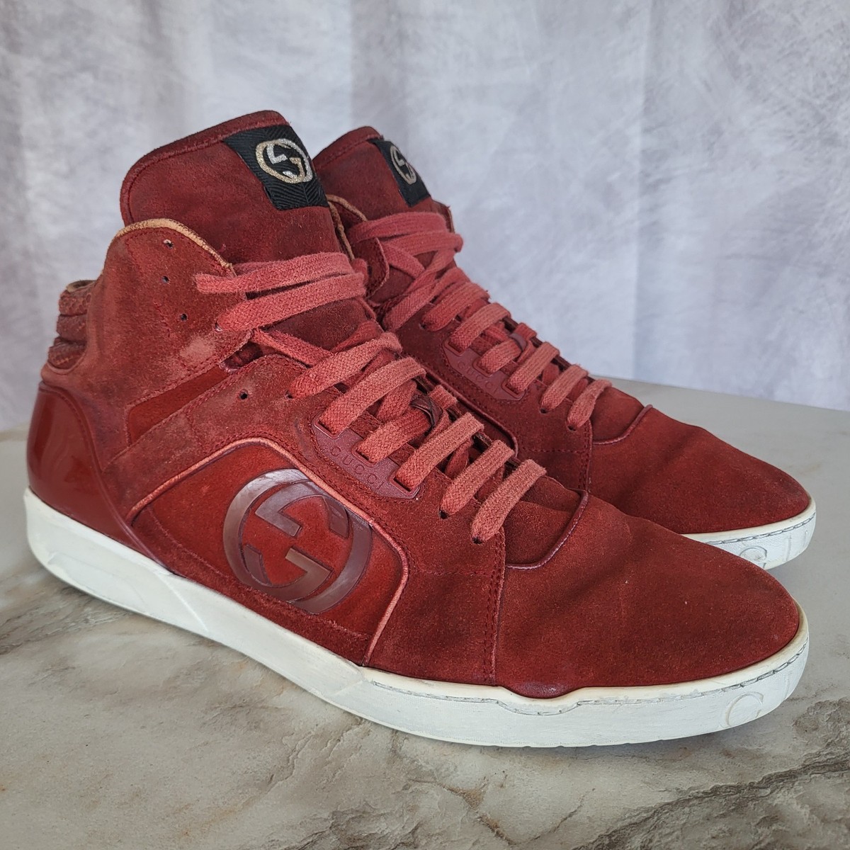 Men\'s US 6.5 Gucci Signature High Top GG Web Red SPB-JB 360207 GUCCI ACE HIGHT-TOP INTERLOCKING G LEATHER SNEAKERS -RED  main image 2