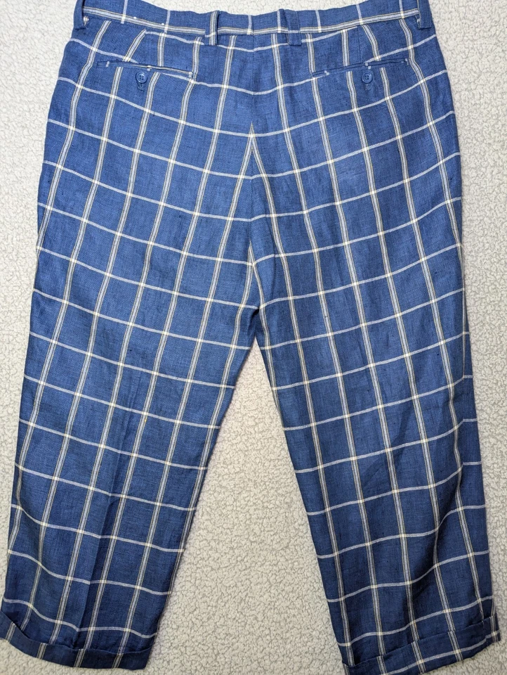 Pantalones de lino Inserch azul a cuadros 42X25 Foto 3 de 4