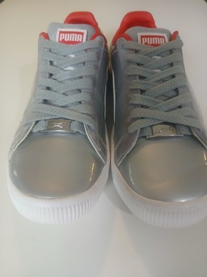 PUMA Clyde Silver Gray Red White Low-Top Lace-Up Sneakers Formula 1 Theme